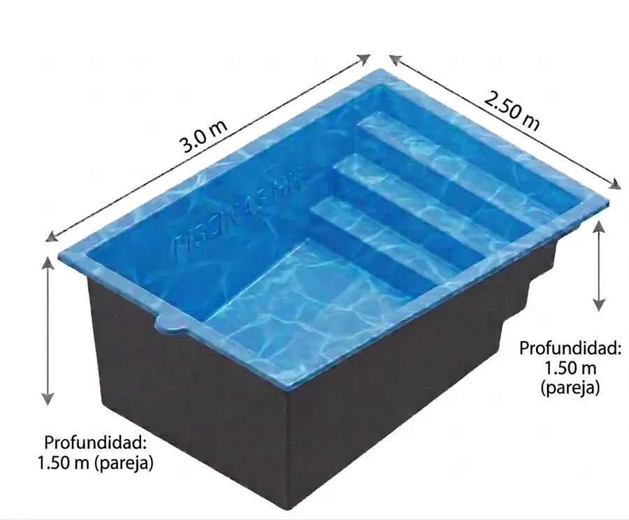 Piscina modelo 3,00 × 2,50 m con las medidas marcadas
