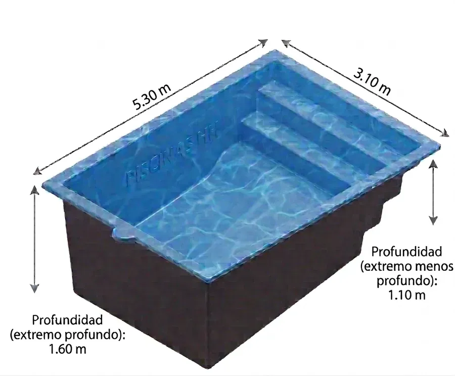 Piscina modelo 5,30 × 3,10 m con las medidas marcadas